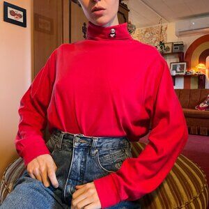 1990s vintage 100% cotton Panda embroidered bright red turtleneck!